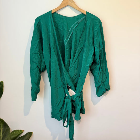 Carly harris magnolia wrap blouse – size 3 (nz 12 fit) – green & pink - green - blouses top women’s apparel