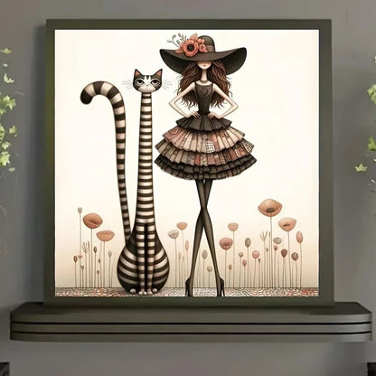 50x50cm whimsical cat & girl diamond art kit - drawing & painting kits crafts