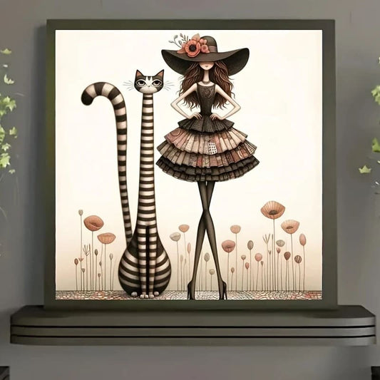 50x50cm whimsical cat & girl diamond art kit - drawing & painting kits crafts