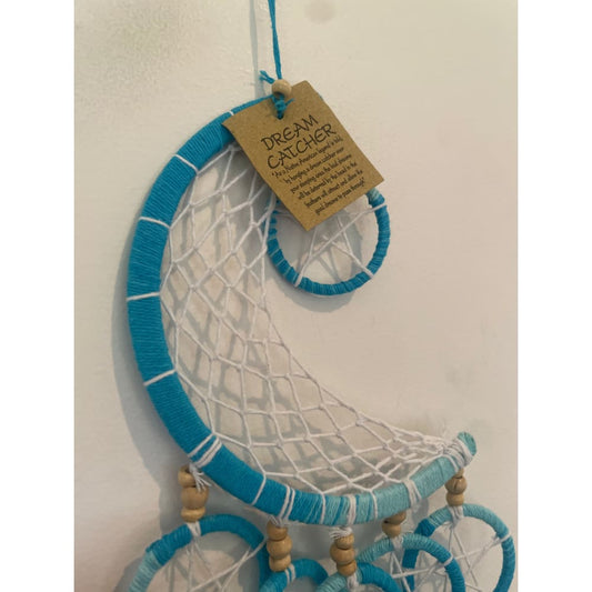 Crescent moon dreamcatcher with blue accents - dreamcatchers home & living - home decor - home decor & furniture