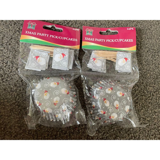 Christmas party picks & cupcake liners set - 24 pieces each x 2 sets - bakeware accessories home&living materials