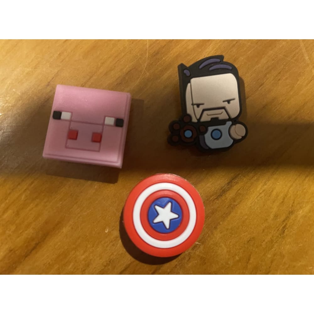 3x shoe charms - minecraft / captain america - shoe accessories clogs - shoe accessories - shoe charms fashion