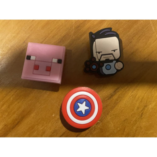 3x shoe charms - minecraft / captain america - shoe accessories clogs - shoe accessories - shoe charms fashion