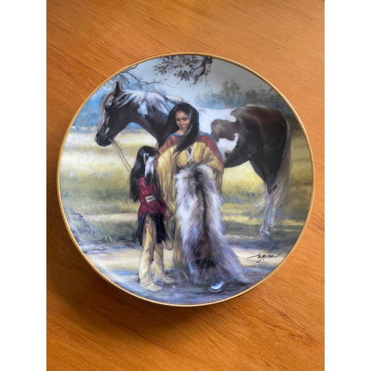 Limited edition franklin mint plate - ’passing on the tradition’ american indian plate - collectible guns collectible