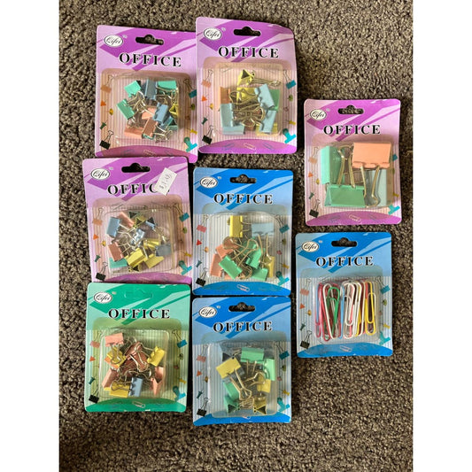 8 pack lifei colorful fold back clips & paper clips - binder clips stationery