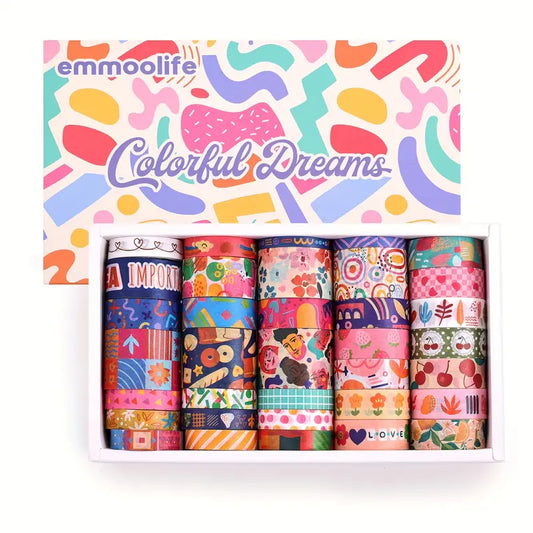 Colourful dreams 35pc washi tape set – bright & creative variety - decorative tape crafts