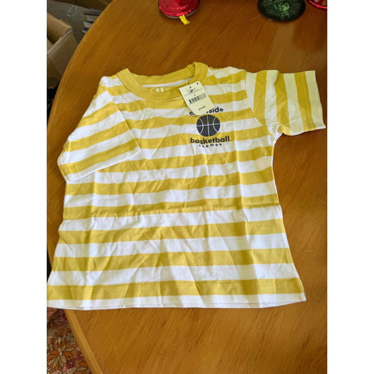 Cotton on kids tee – size 4 - corn silk/white stripe basketball jonny short sleeve print tee - t-shirts baby clothing