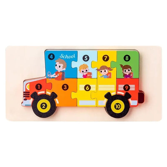 Counting bus wooden puzzle - wooden & pegged puzzles toys
