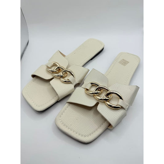 Size 43 chain detail flat sandals – cream | luxe comfort meets everyday style - sandals women’s shoes