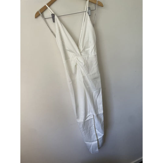 Asos size 12 deep v cross back white dress - 12 - dresses clothing & fashion - dresses women’s apparel