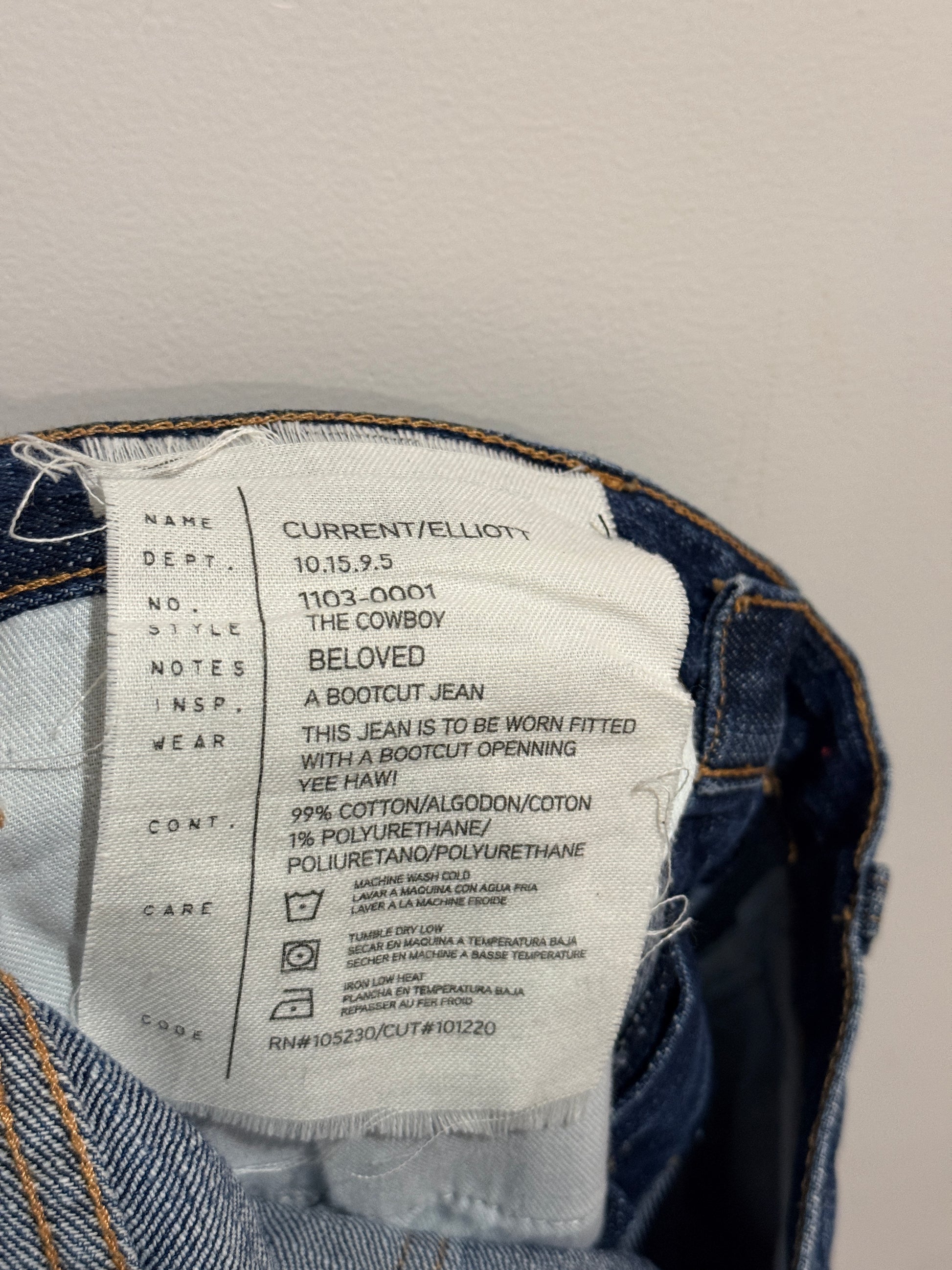 Current/Elliott The Cowboy jeans size 26 material label