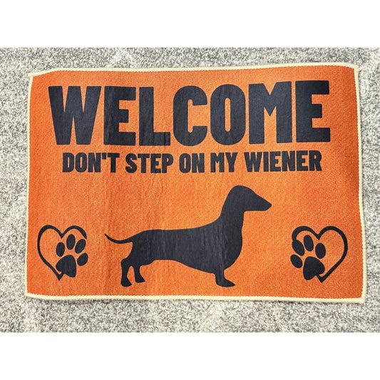 Welcome don’t step on my wiener dachshund mat orange and beige - door mats home&living materials
