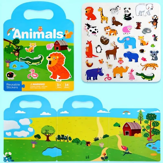 Reusable sticker scene book animal world - science & exploration sets crafts