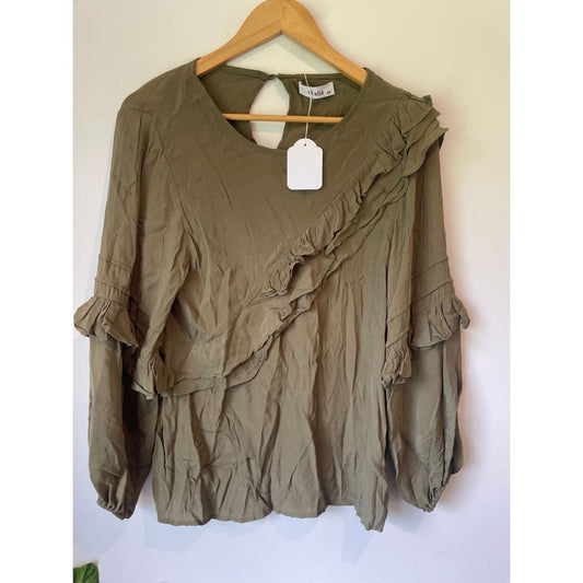 Et alia size xs/8 khaki top - clothing tops blouse - clothing & fashion - designer clearance - top women’s apparel