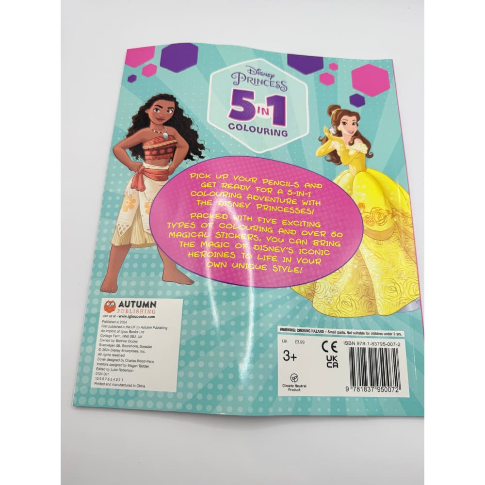 Disney princess: 5-in-1 colouring | stickers coloring and activities books for kids by parragon - print books printed