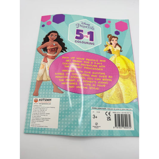 Disney princess: 5-in-1 colouring | stickers coloring and activities books for kids by parragon - print books printed