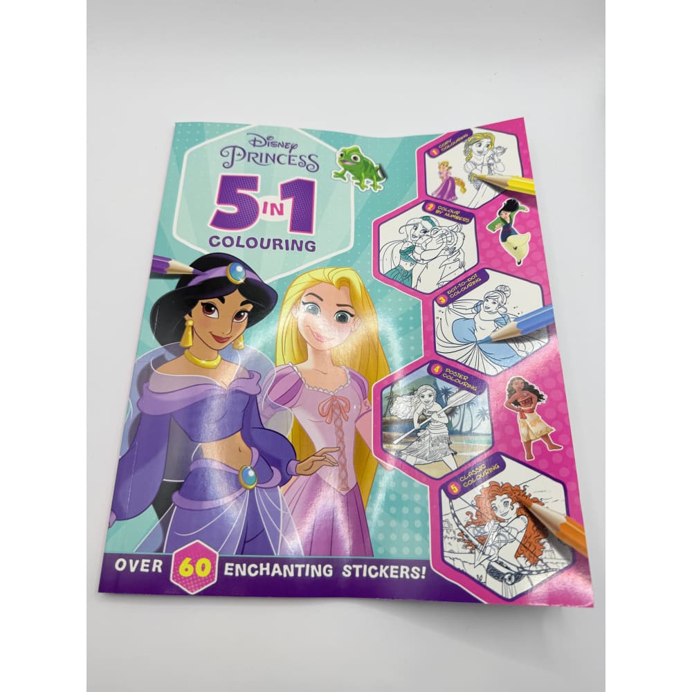 Disney princess: 5-in-1 colouring | stickers coloring and activities books for kids by parragon - print books printed