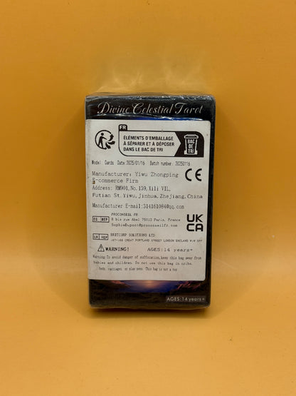 Divine Celestial Tarot 78-card deck back packaging