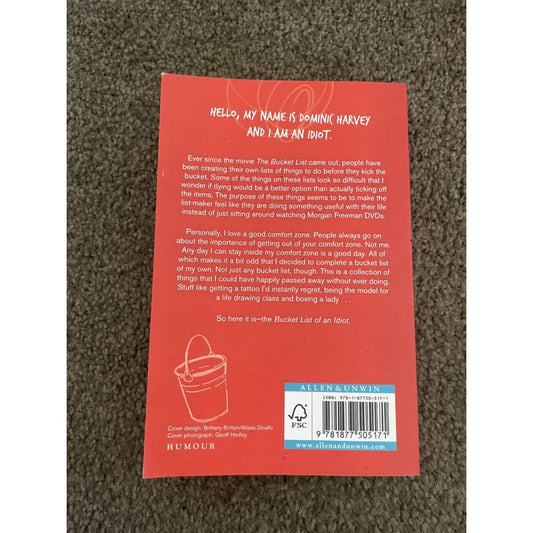Bucket list of an idiot - dom harvey - print books book - condition: used - humor - non fiction book - non-fiction