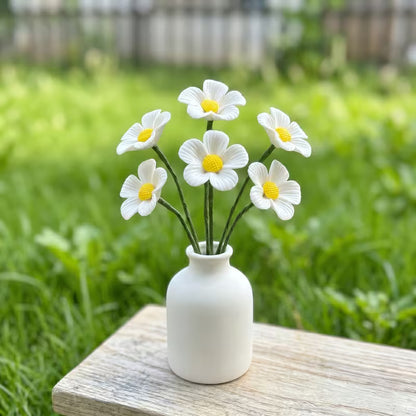 8-Piece Handmade White Ceramic Daisy Set