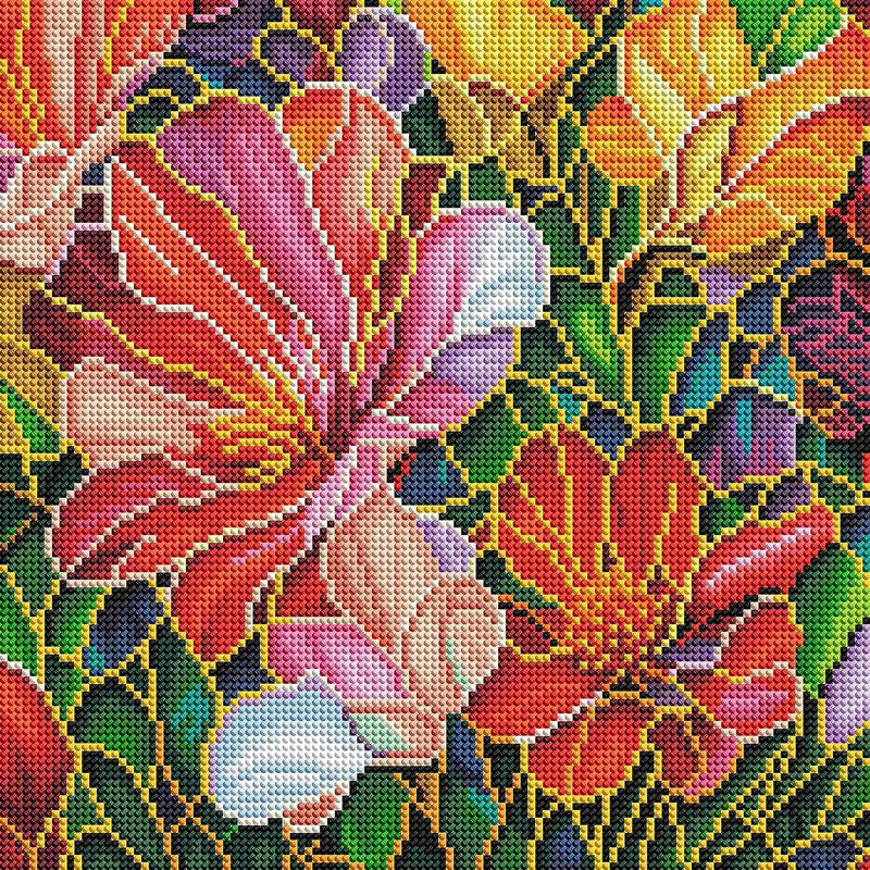 Stained Glass Flower Diamond Painting Kit – Round 5D Diamond Art