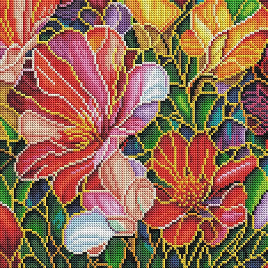 Stained Glass Flower Diamond Painting Kit – Round 5D Diamond Art