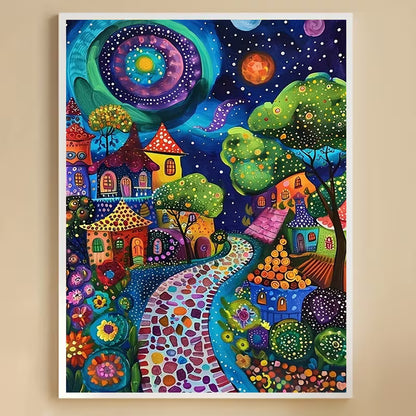 30x40cm 5D Diamond Painting Kit – Dreamlike Fairytale Town Night Sky