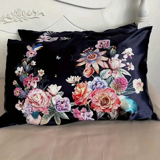 Pair of satin pillowcases in floral print - pillowcases & shams cover - home & living home&living materials