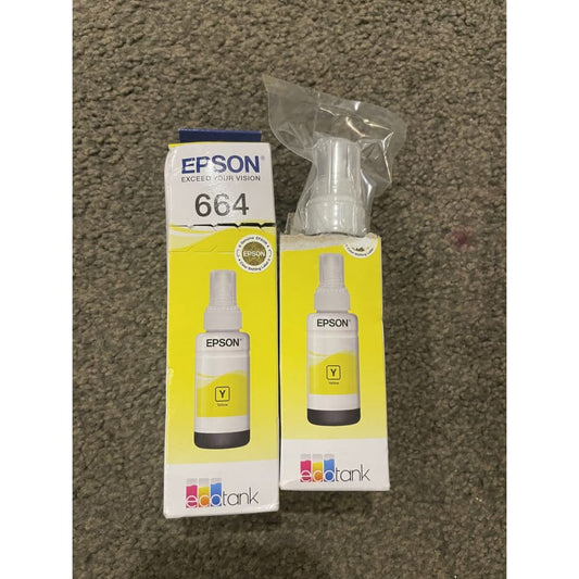 2x genuine epson 664 yellow ink bottles – brand new – bb 2026 – box damaged - toner & inkjet cartridges cartridges
