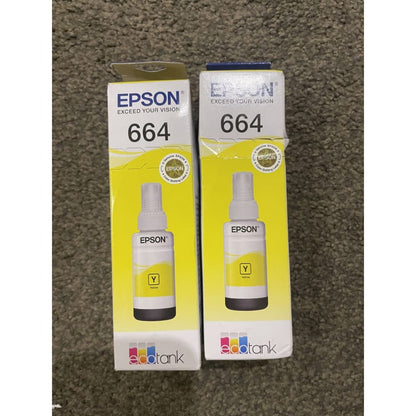 2x genuine epson 664 yellow ink bottles – brand new – bb 2026 – box damaged - toner & inkjet cartridges cartridges