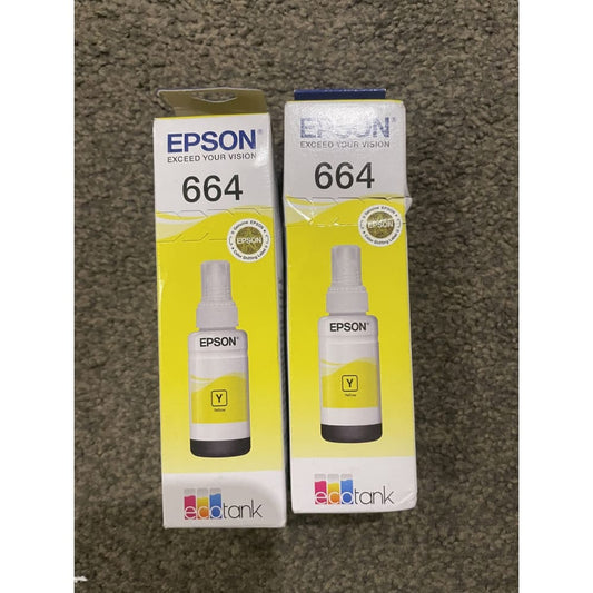 2x genuine epson 664 yellow ink bottles – brand new – bb 2026 – box damaged - toner & inkjet cartridges cartridges
