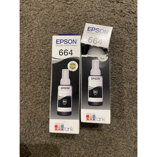 2 x genuine epson 664 black ink bottles – brand new – bb 2026 – damaged box - toner & inkjet cartridges cartridges