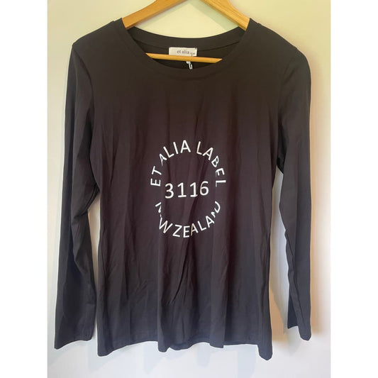 Et alia size xs long sleeve postcode tee – black - t-shirts clothing & fashion - designer clearance - tee - top women’s