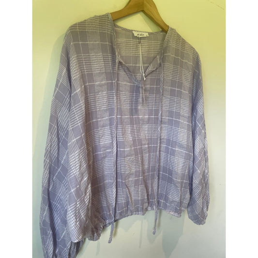 Et alia size m riley top – lilac plaid - blouses blouse - clothing & fashion - designer clearance - top women’s apparel