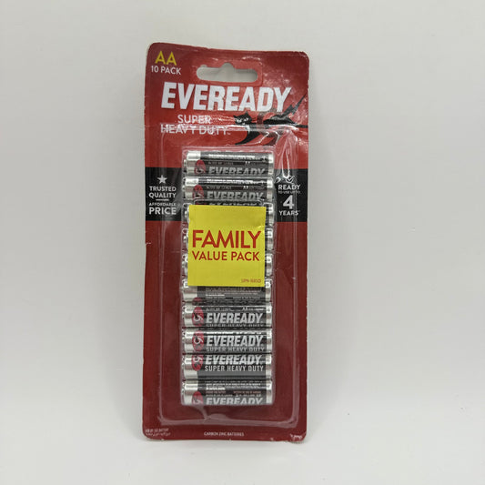 Eveready super heavy duty aa carbon zinc batteries – 10 pack family value - general purpose batteries home&living