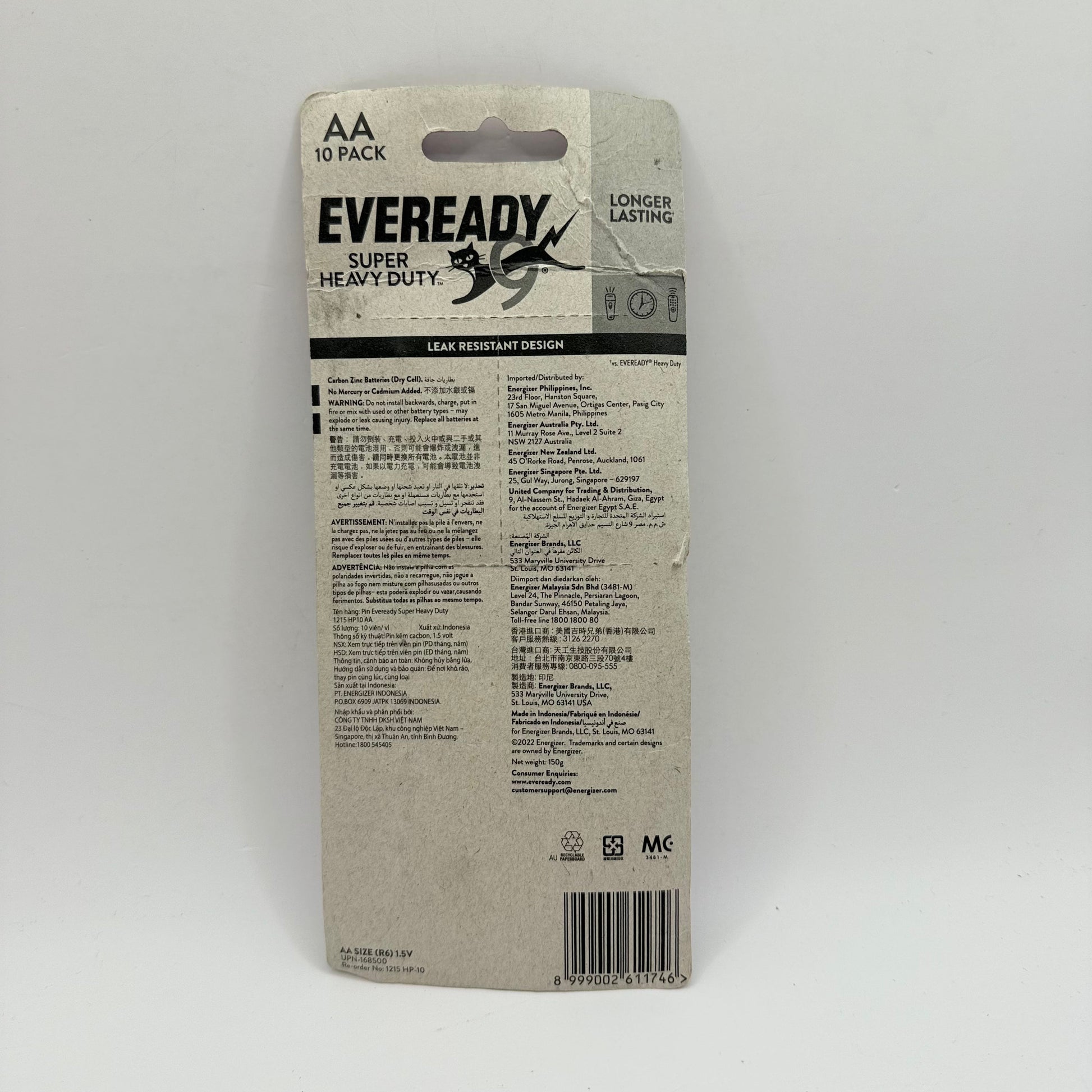 Eveready super heavy duty aa carbon zinc batteries – 10 pack family value - general purpose batteries home&living