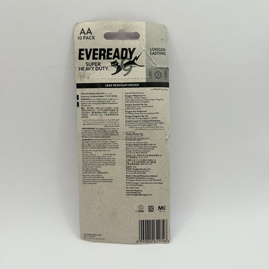 Eveready super heavy duty aa carbon zinc batteries – 10 pack family value - general purpose batteries home&living
