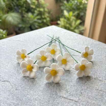 8-Piece Handmade White Ceramic Daisy Set