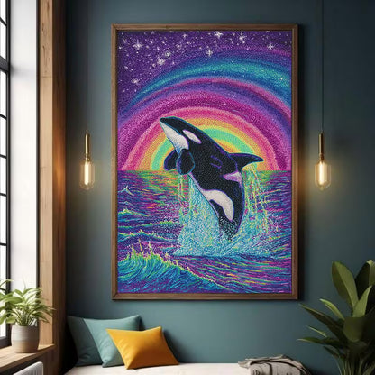30x40cm  5D Glow-In-The-Dark Diamond Painting Kit – Rainbow Whale