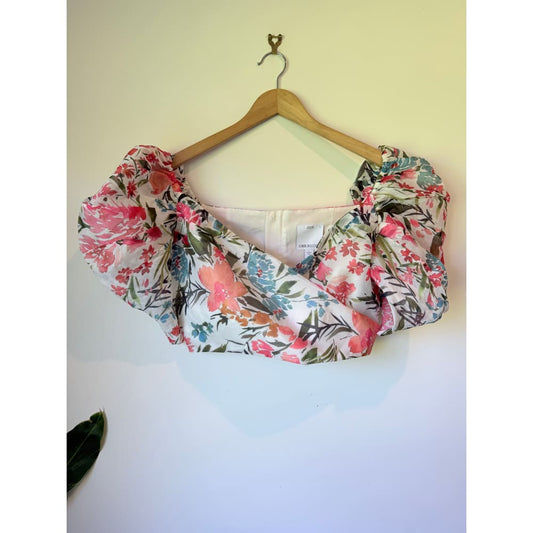 C/meo collective size 12 floral puff sleeve crop top - crop tops top women’s apparel