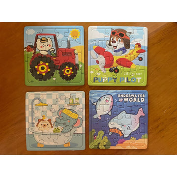4x mini 12pc puzzles – animal & vehicle themes – fun & educational gift set - animals - puzzles toys