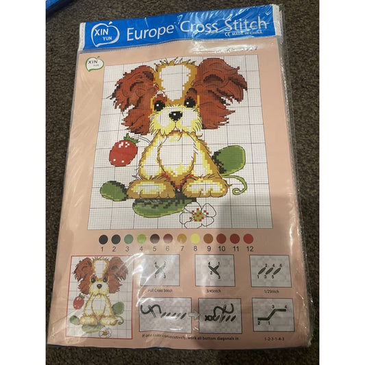 Full cross stitch kit – brand new – multiple designs available – a4 size pack - puppy dog - needlecraft kits crafts