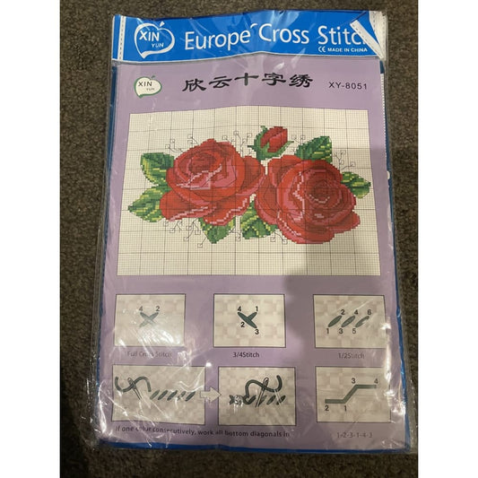 Full cross stitch kit – brand new – a4 size – floral designs available - roses pair with bud - needlecraft kits crafts