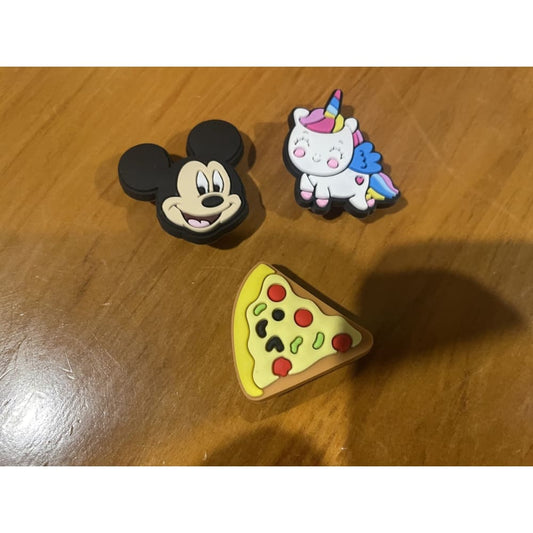 3x shoe charms - mickey mouse unicorn & pizza - shoe accessories clogs - shoe accessories - shoe charms fashion