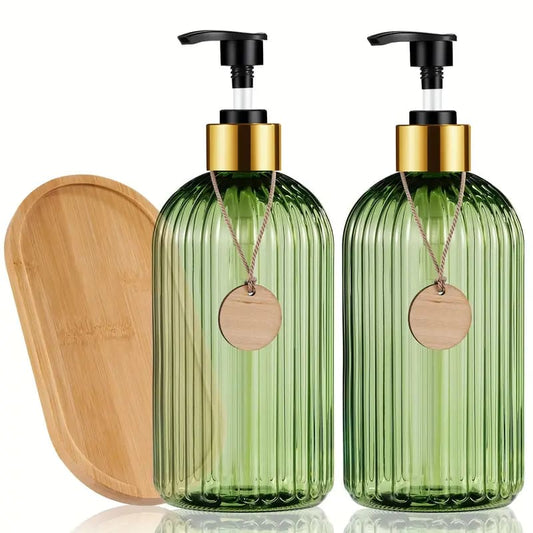 2pcs 16.9 oz green corrugated soap dispenser set - soap & lotion dispensers home&living materials