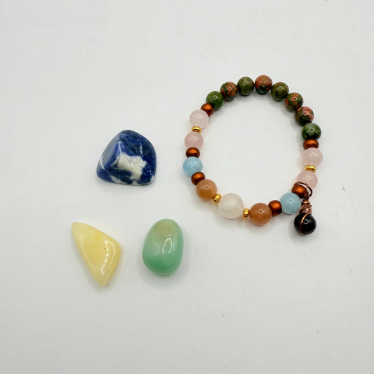 Gemstone beaded bracelet & tumbled stone set - bracelets baby clothing