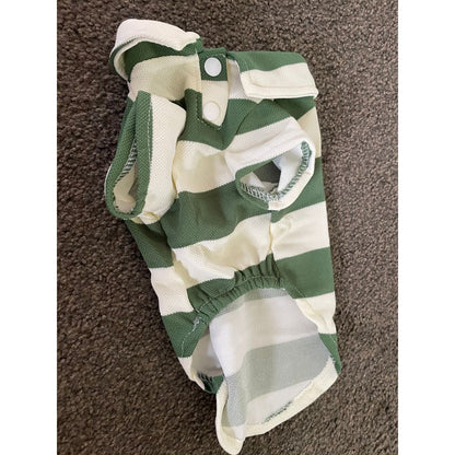Green and white striped pet polo shirt - pet apparel pet - pet apparel & accessories - pet outfit pet apparel &
