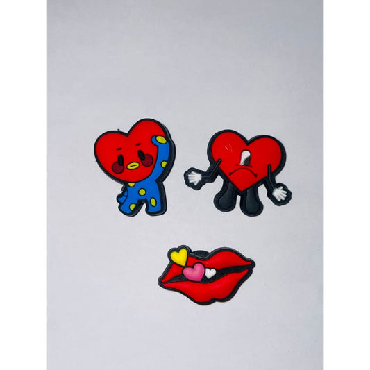 3x heart designed shoe charms - shoe accessories clogs - shoe accessories - shoe charms fashion accessories