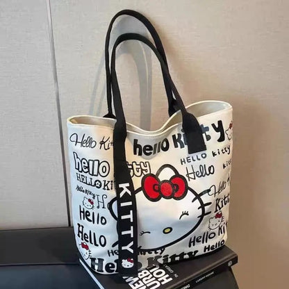 Hello kitty canvas tote bag - black - tote bags
