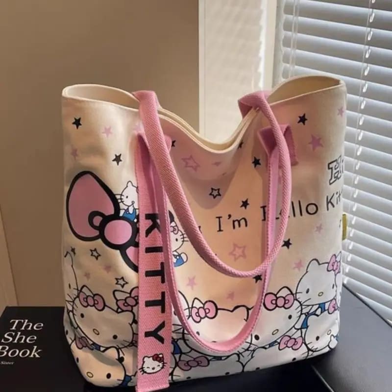 Hello kitty canvas tote bag - pink - tote bags